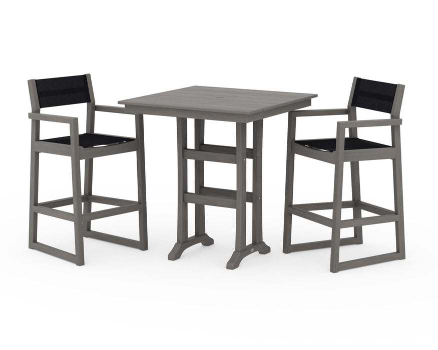 POLYWOOD® EDGE Sling Arm Chair 3-Piece Farmhouse Bar Set with Trestle Legs