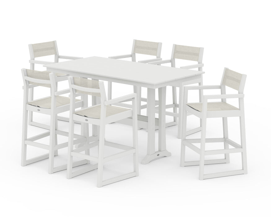 POLYWOOD® EDGE Sling Arm Chair 7-Piece Farmhouse Bar Set with Trestle Legs