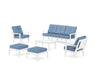 POLYWOOD Prairie 6-Piece Lounge Sofa Set in White / Sky Blue