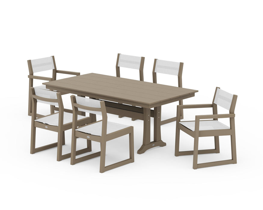 POLYWOOD® EDGE Sling 7-Piece Farmhouse Trestle Dining Set