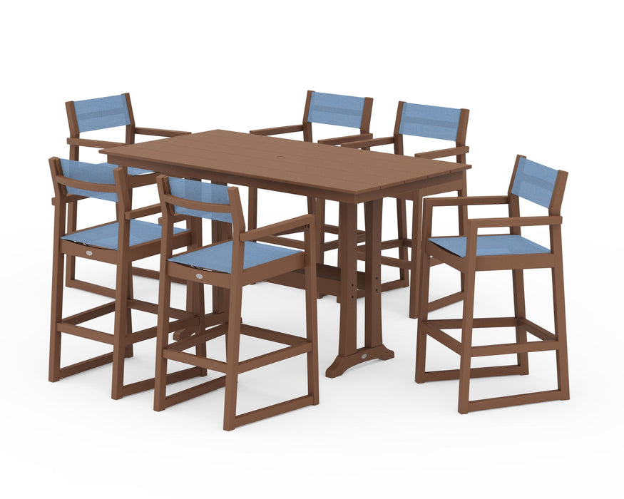 POLYWOOD® EDGE Sling Arm Chair 7-Piece Farmhouse Bar Set with Trestle Legs