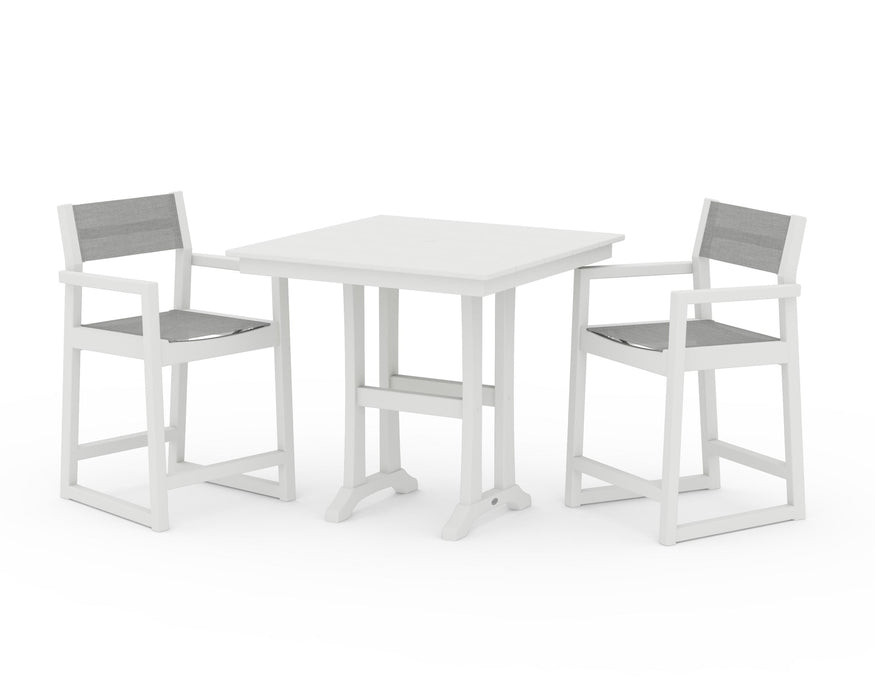 POLYWOOD® EDGE Sling Arm Chair 3-Piece Farmhouse Counter Set with Trestle Legs