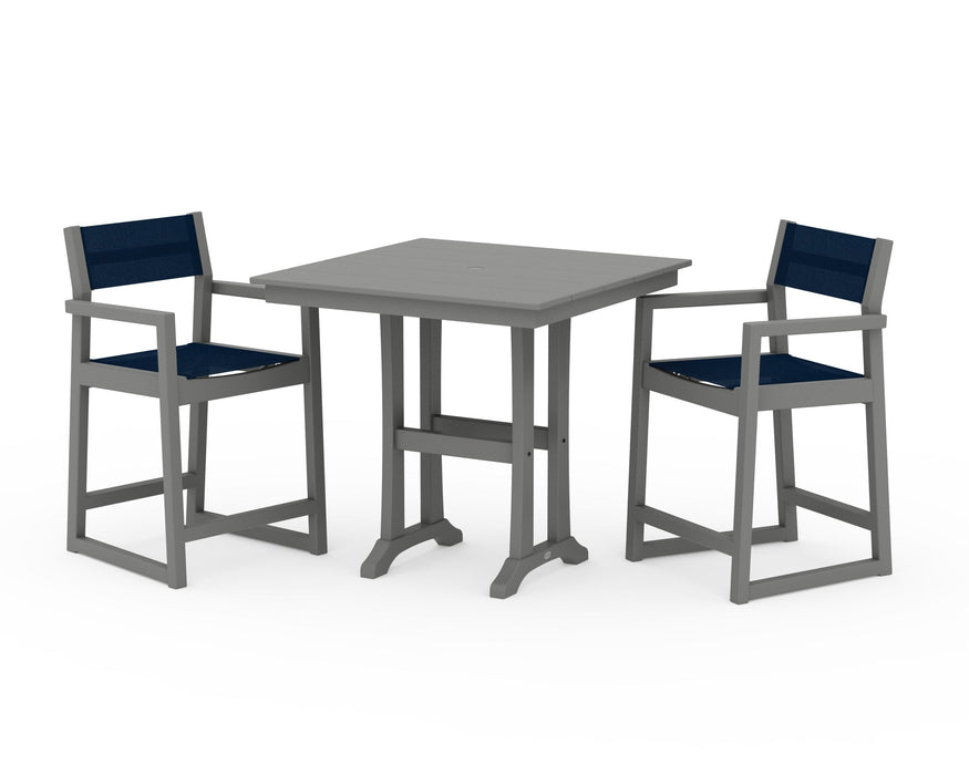 POLYWOOD® EDGE Sling Arm Chair 3-Piece Farmhouse Counter Set with Trestle Legs