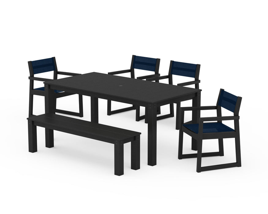 POLYWOOD® EDGE Sling Arm Chair 6-Piece Parsons Dining Set with Bench