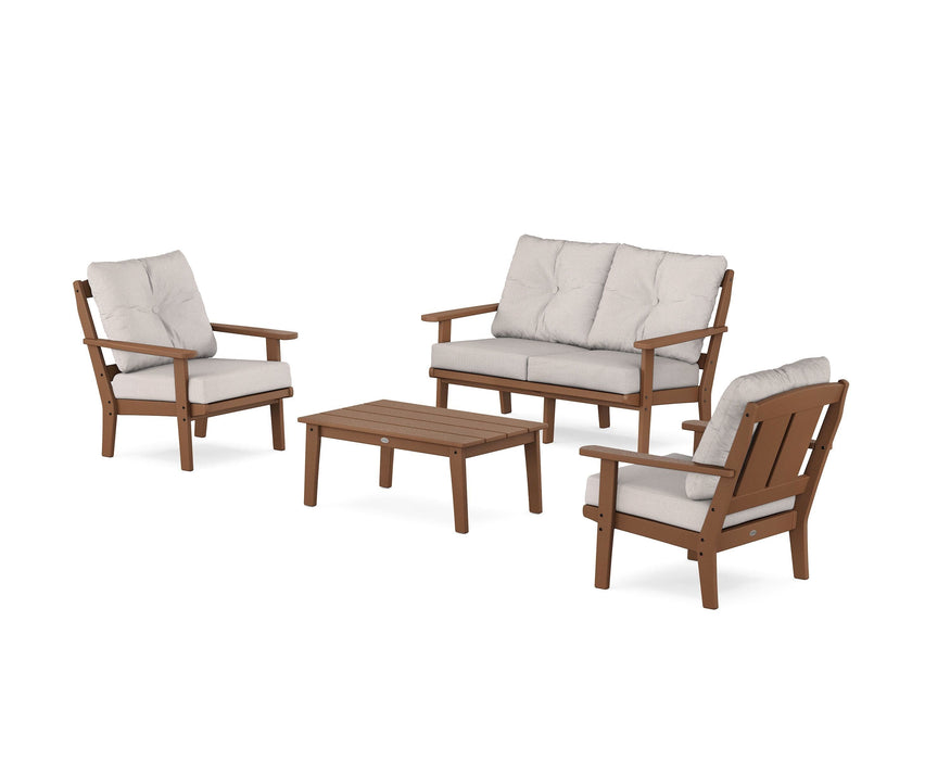 POLYWOOD Mission 4-Piece Deep Seating Set with Loveseat in Teak / Dune Burlap