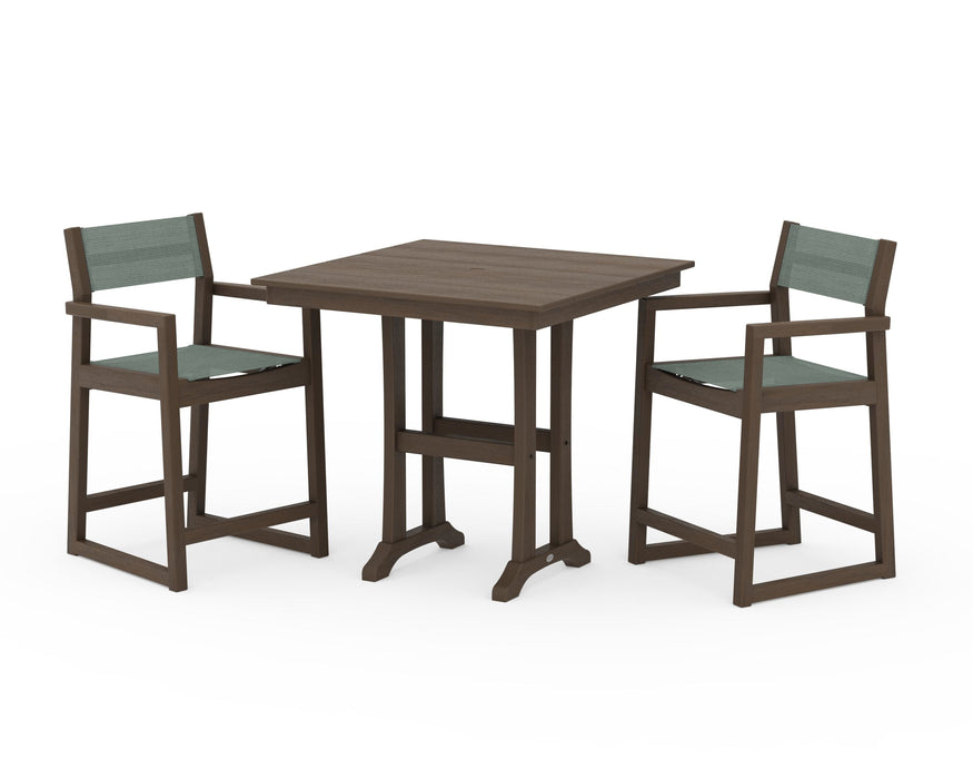 POLYWOOD® EDGE Sling Arm Chair 3-Piece Farmhouse Counter Set with Trestle Legs