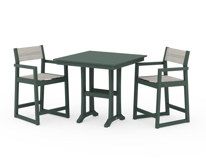 POLYWOOD® EDGE Sling Arm Chair 3-Piece Farmhouse Counter Set with Trestle Legs