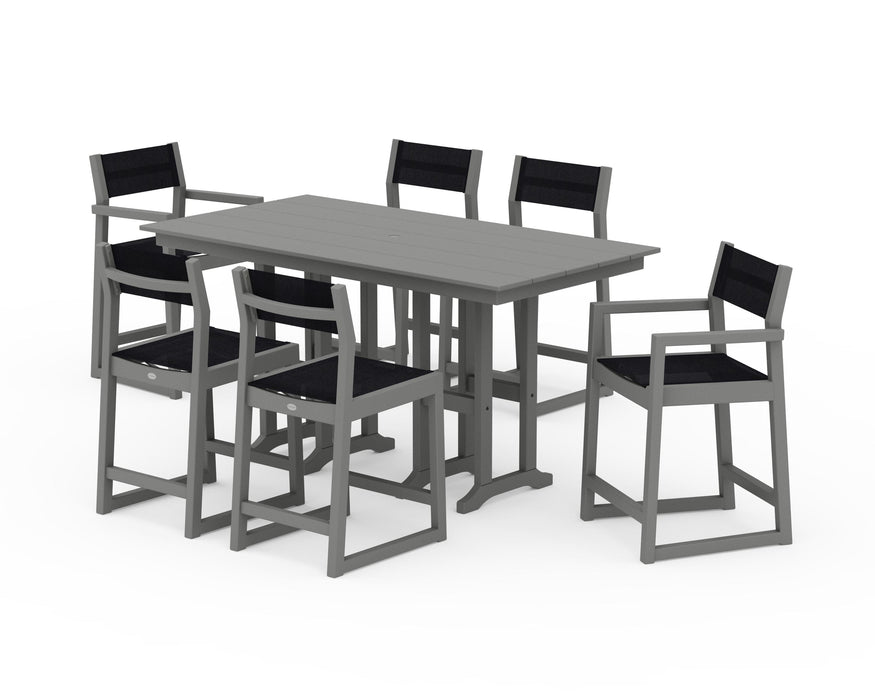 POLYWOOD® EDGE Sling 7-Piece Farmhouse Counter Set with Trestle Legs