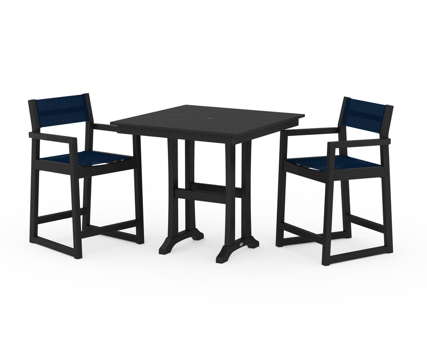 POLYWOOD® EDGE Sling Arm Chair 3-Piece Farmhouse Counter Set with Trestle Legs