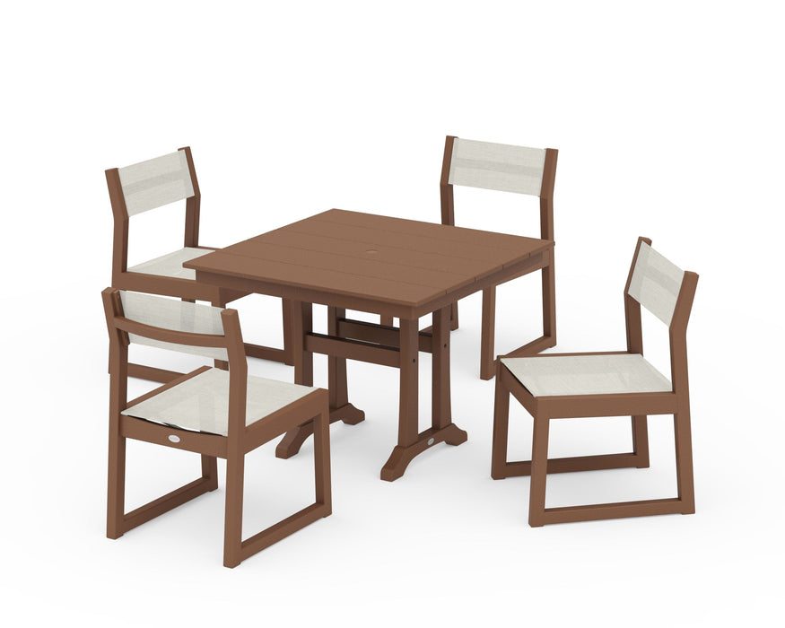 POLYWOOD® EDGE Sling 5-Piece Farmhouse Trestle Side Chair Dining Set