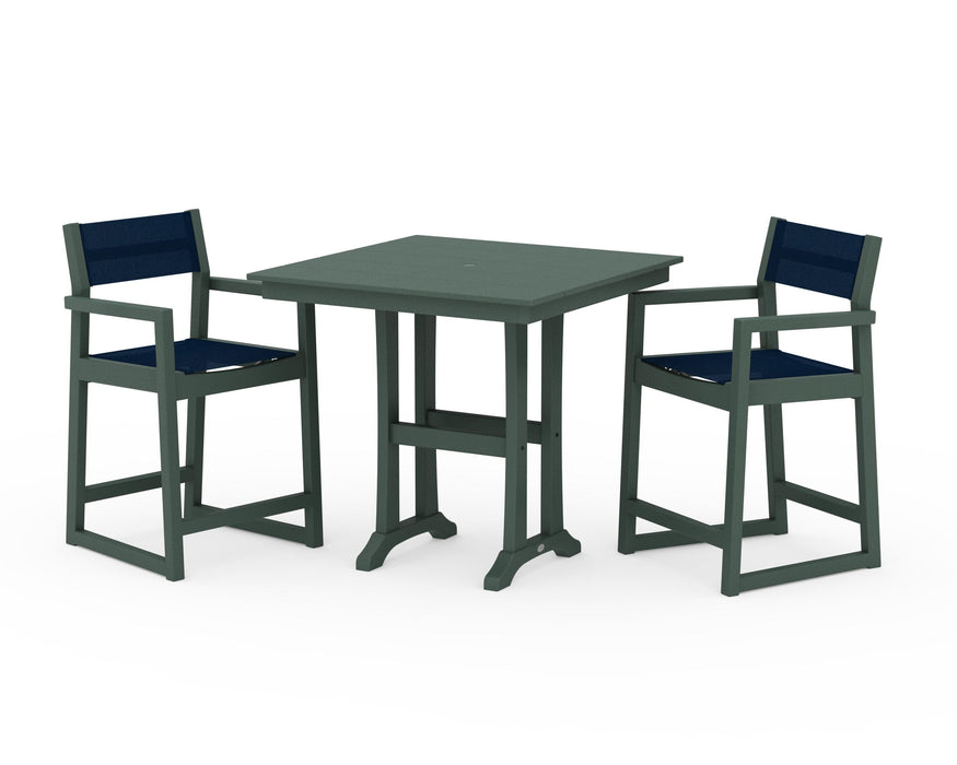 POLYWOOD® EDGE Sling Arm Chair 3-Piece Farmhouse Counter Set with Trestle Legs