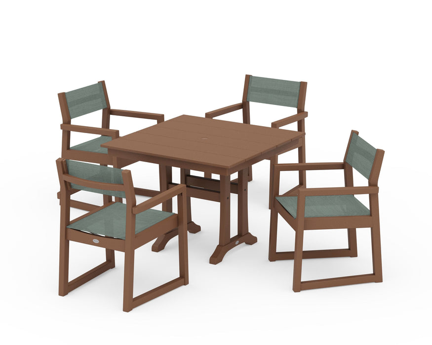 POLYWOOD® EDGE Sling 5-Piece Farmhouse Dining Set with Trestle Legs