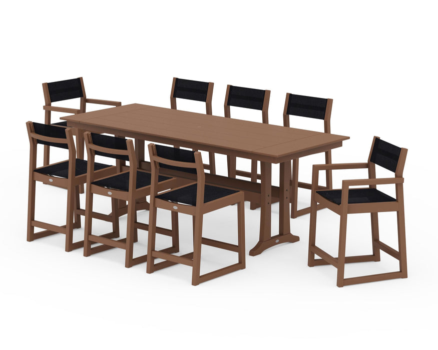 POLYWOOD® EDGE Sling 9-Piece Farmhouse Counter Set with Trestle Legs