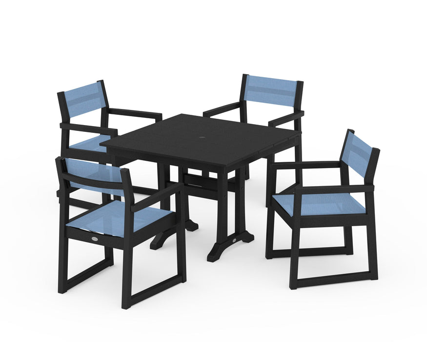 POLYWOOD® EDGE Sling 5-Piece Farmhouse Dining Set with Trestle Legs