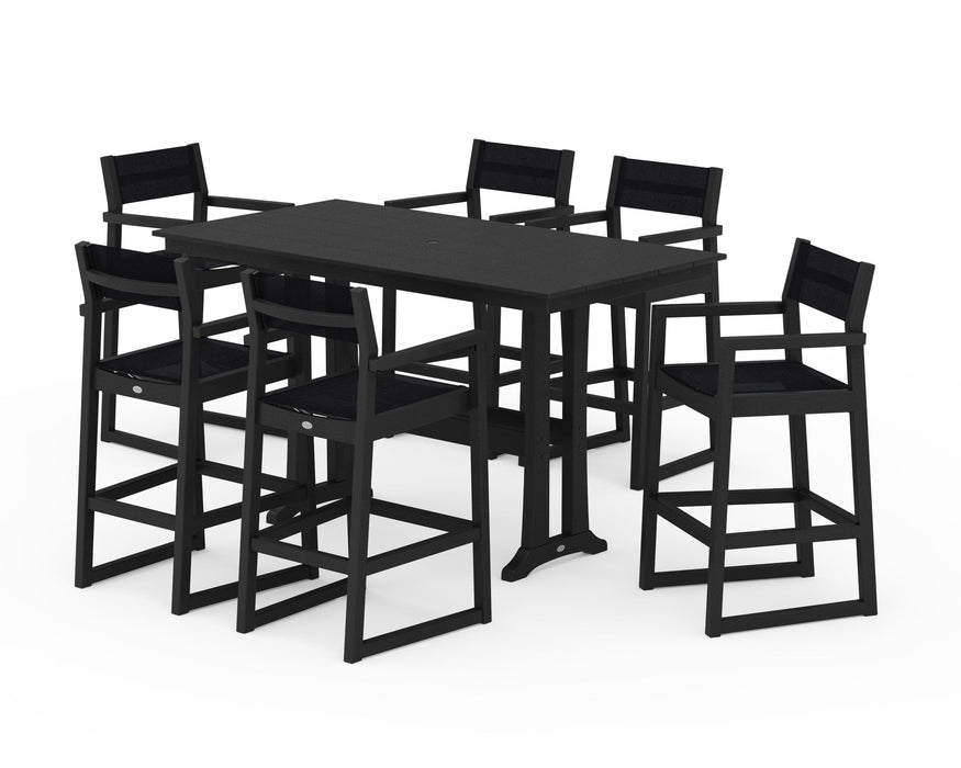 POLYWOOD® EDGE Sling Arm Chair 7-Piece Farmhouse Bar Set with Trestle Legs