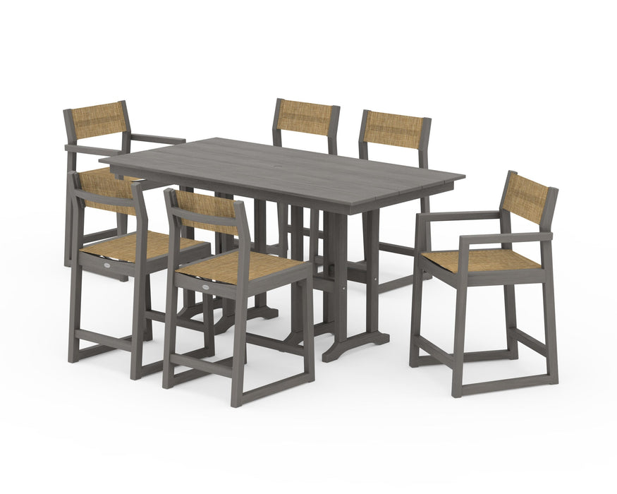 POLYWOOD® EDGE Sling 7-Piece Farmhouse Counter Set with Trestle Legs