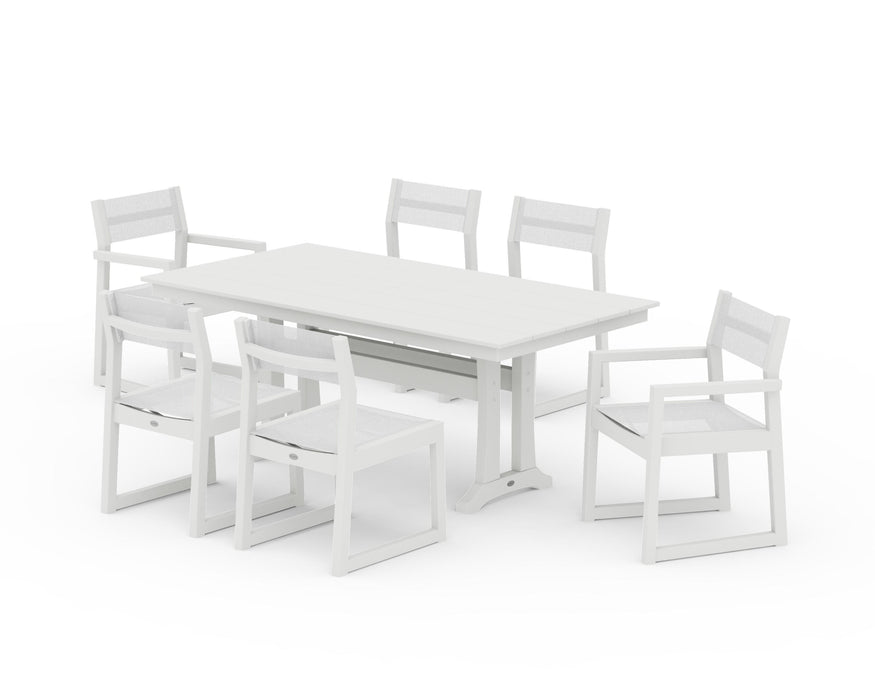 POLYWOOD® EDGE Sling 7-Piece Farmhouse Trestle Dining Set