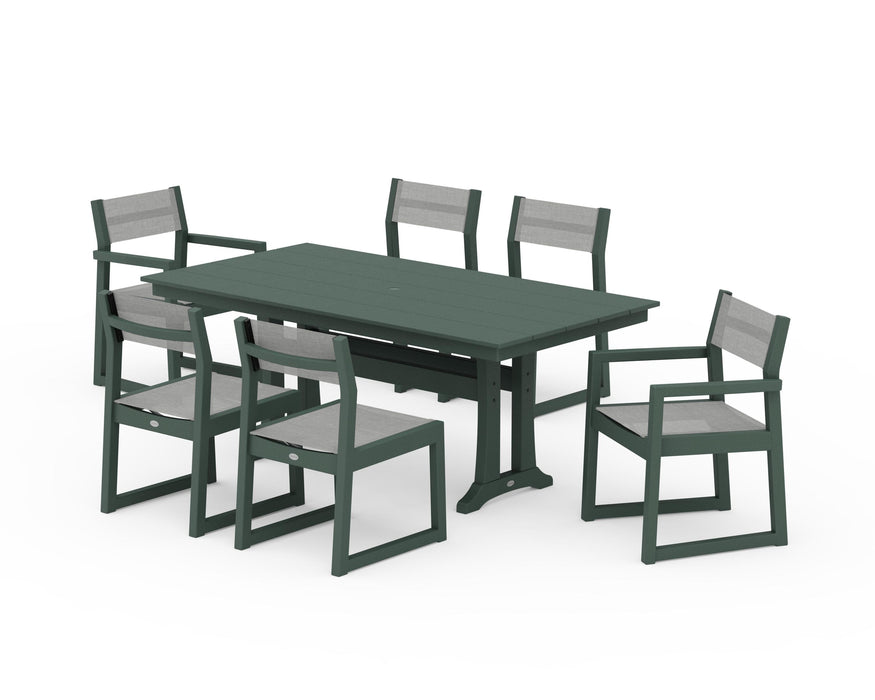 POLYWOOD® EDGE Sling 7-Piece Farmhouse Trestle Dining Set