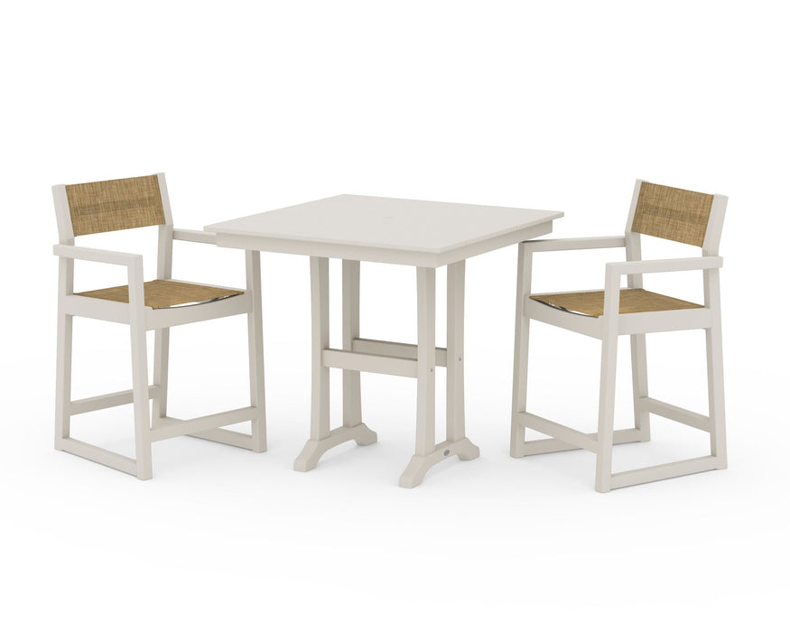 POLYWOOD® EDGE Sling Arm Chair 3-Piece Farmhouse Counter Set with Trestle Legs