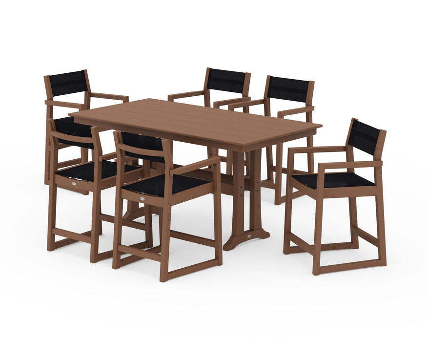 POLYWOOD® EDGE Sling Arm Chair 7-Piece Farmhouse Counter Set with Trestle Legs