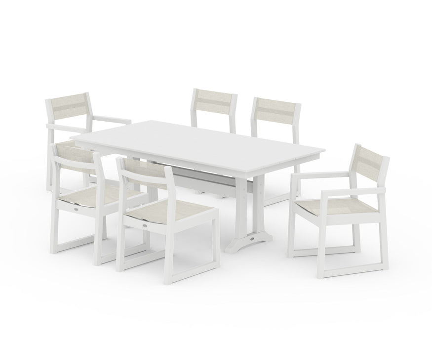 POLYWOOD® EDGE Sling 7-Piece Farmhouse Trestle Dining Set