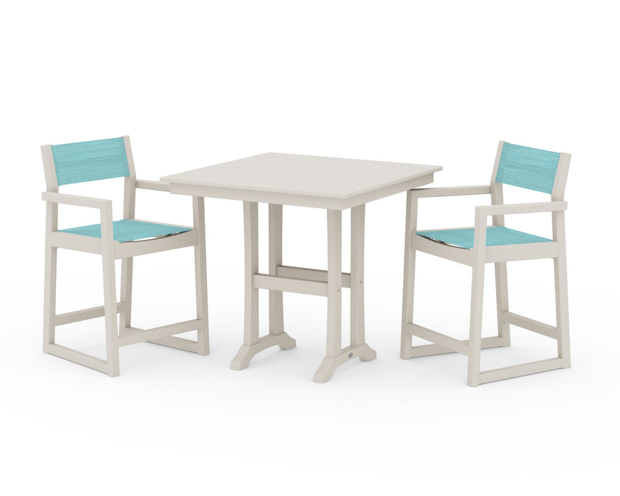 POLYWOOD® EDGE Sling Arm Chair 3-Piece Farmhouse Counter Set with Trestle Legs