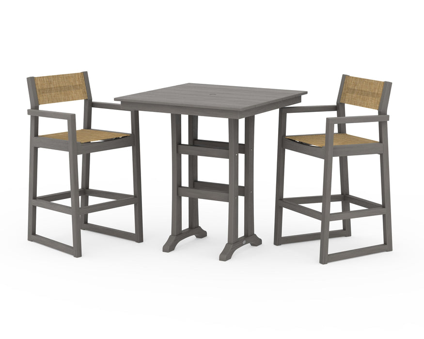 POLYWOOD® EDGE Sling Arm Chair 3-Piece Farmhouse Bar Set with Trestle Legs