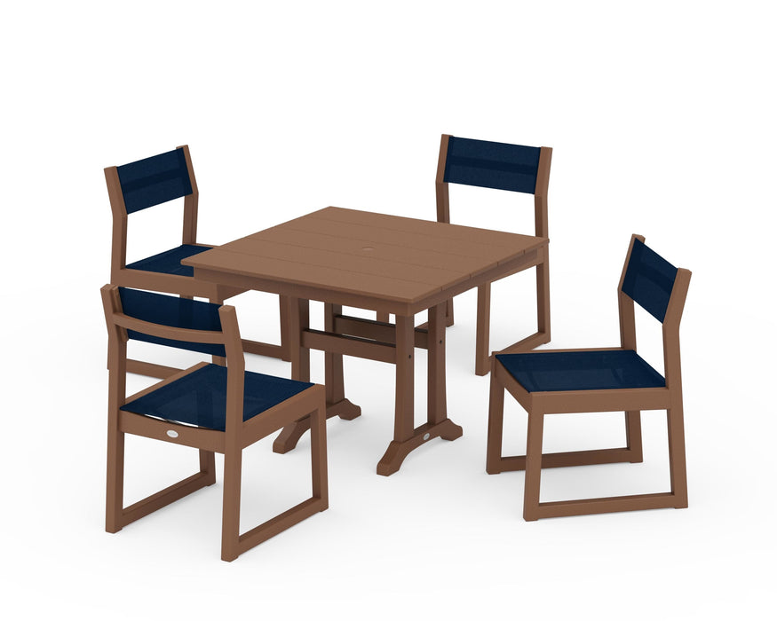 POLYWOOD® EDGE Sling 5-Piece Farmhouse Trestle Side Chair Dining Set