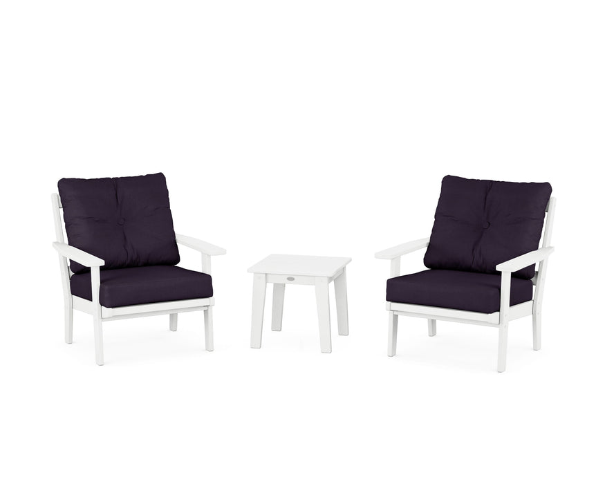 POLYWOOD Oxford 3-Piece Deep Seating Set in White / Navy Linen