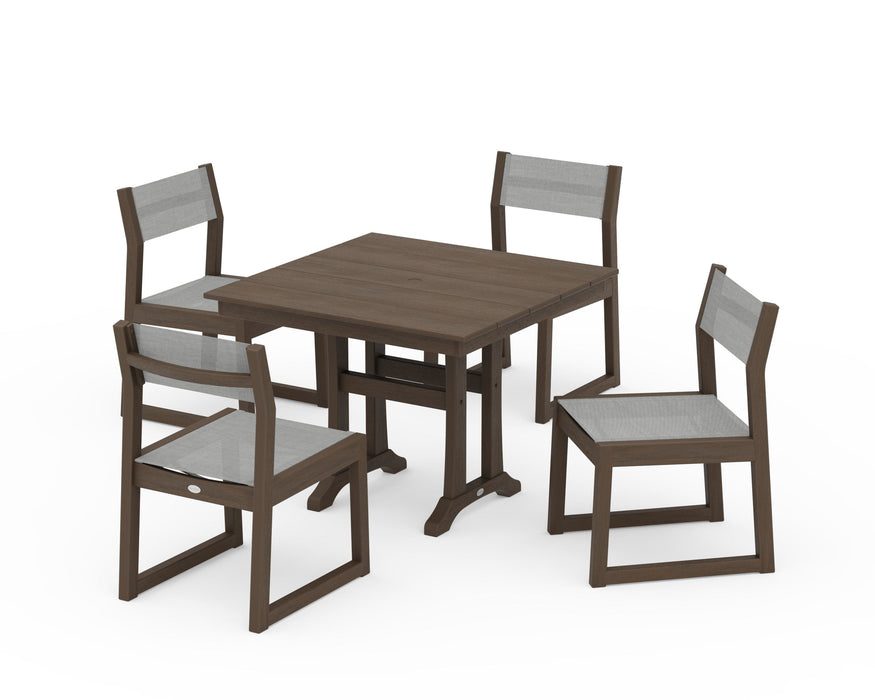 POLYWOOD® EDGE Sling 5-Piece Farmhouse Trestle Side Chair Dining Set