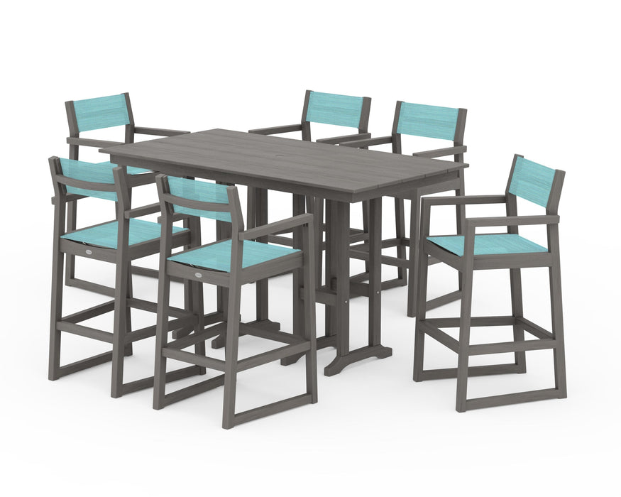 POLYWOOD® EDGE Sling Arm Chair 7-Piece Farmhouse Bar Set