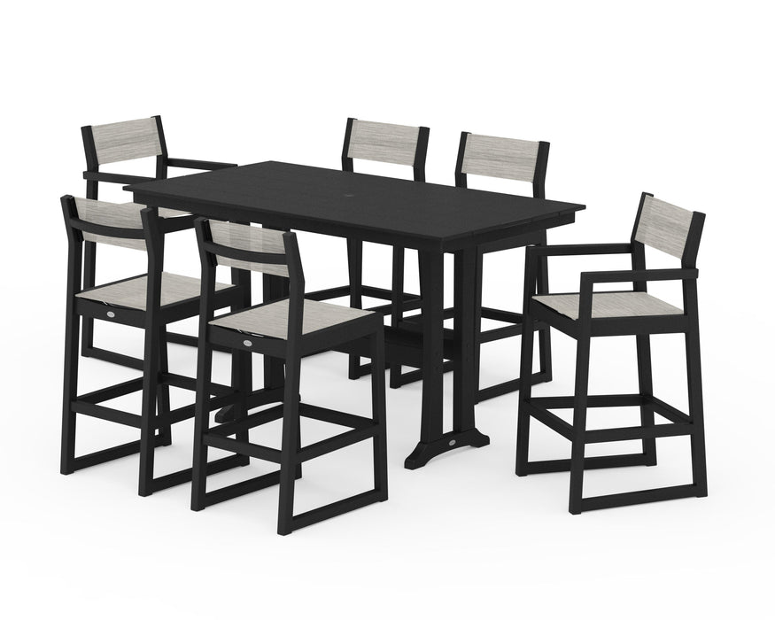 POLYWOOD® EDGE Sling 7-Piece Farmhouse Bar Set with Trestle Legs