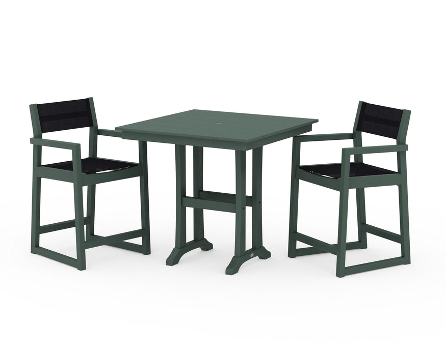 POLYWOOD® EDGE Sling Arm Chair 3-Piece Farmhouse Counter Set with Trestle Legs