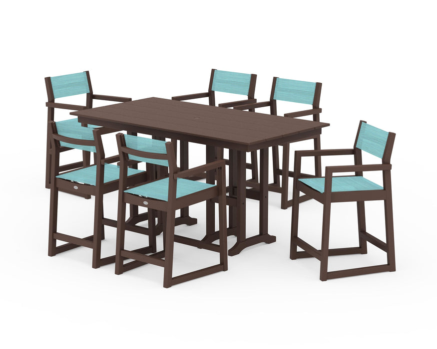 POLYWOOD® EDGE Sling Arm Chair 7-Piece Farmhouse Counter Set