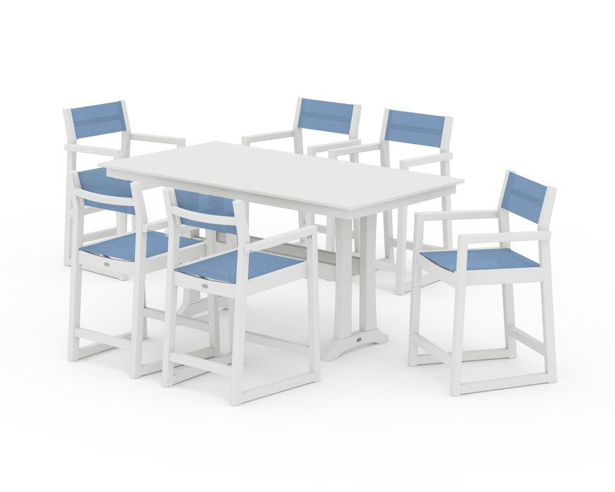 POLYWOOD® EDGE Sling Arm Chair 7-Piece Farmhouse Counter Set with Trestle Legs