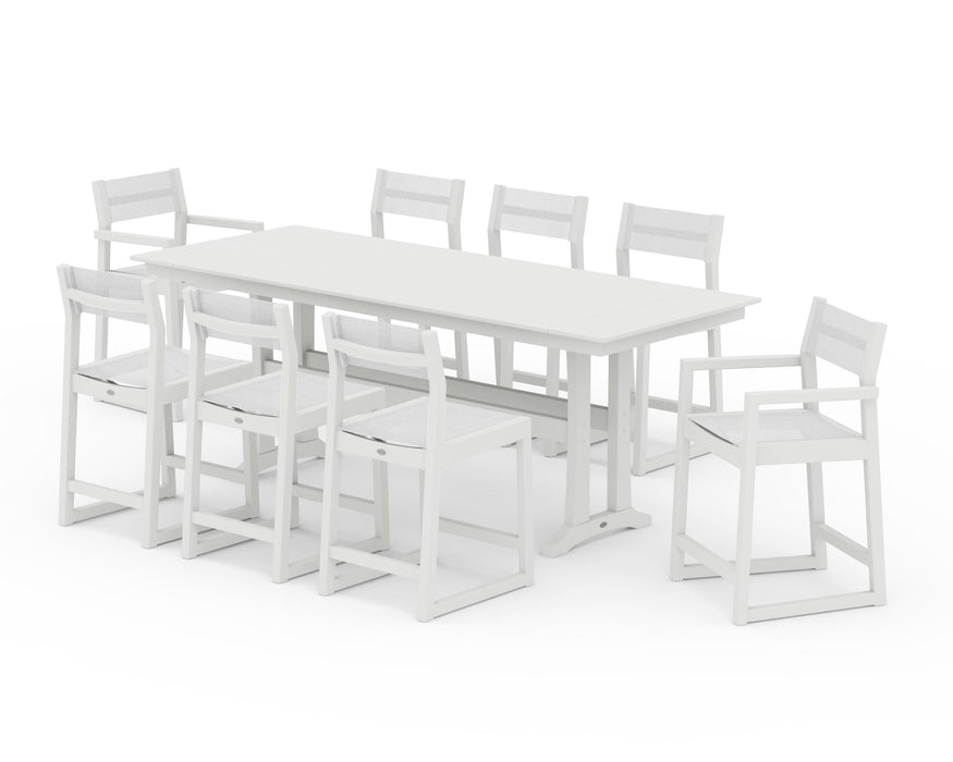 POLYWOOD® EDGE Sling 9-Piece Farmhouse Counter Set with Trestle Legs