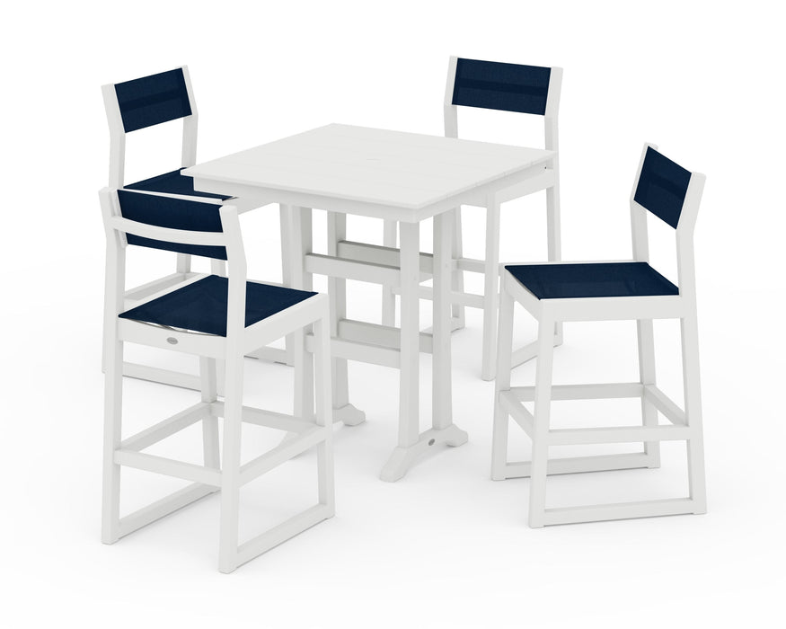 POLYWOOD® EDGE Sling Arm Chair 5-Piece Farmhouse Bar Set with Trestle Legs