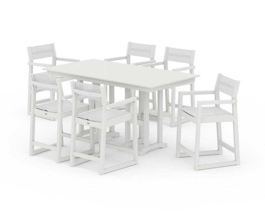 POLYWOOD® EDGE Sling Arm Chair 7-Piece Farmhouse Counter Set