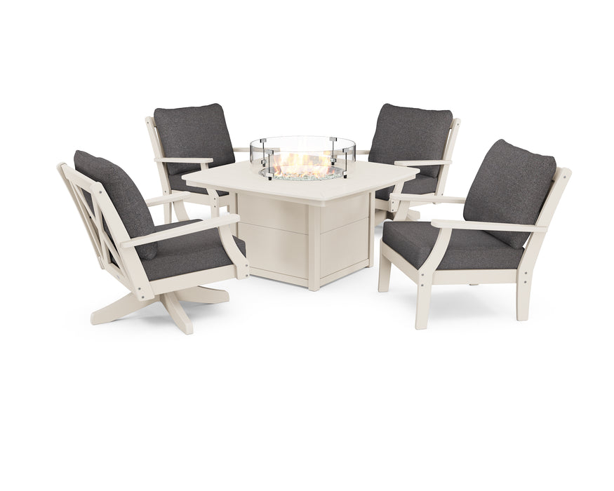 POLYWOOD Braxton 5-Piece Deep Seating Set with Fire Table in Sand / Ash Charcoal