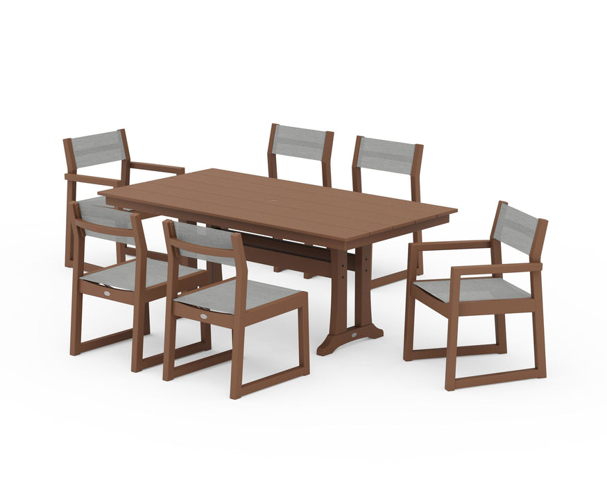 POLYWOOD® EDGE Sling 7-Piece Farmhouse Trestle Dining Set