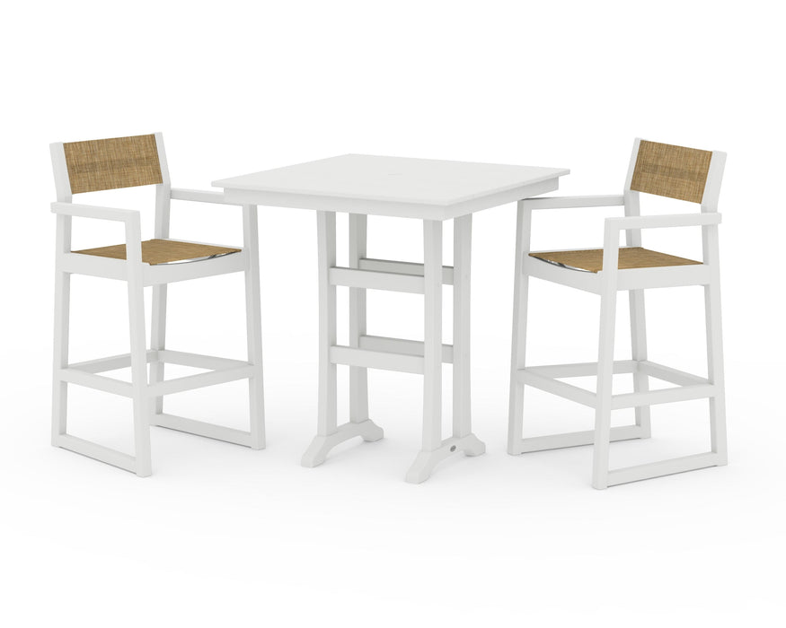 POLYWOOD® EDGE Sling Arm Chair 3-Piece Farmhouse Bar Set with Trestle Legs