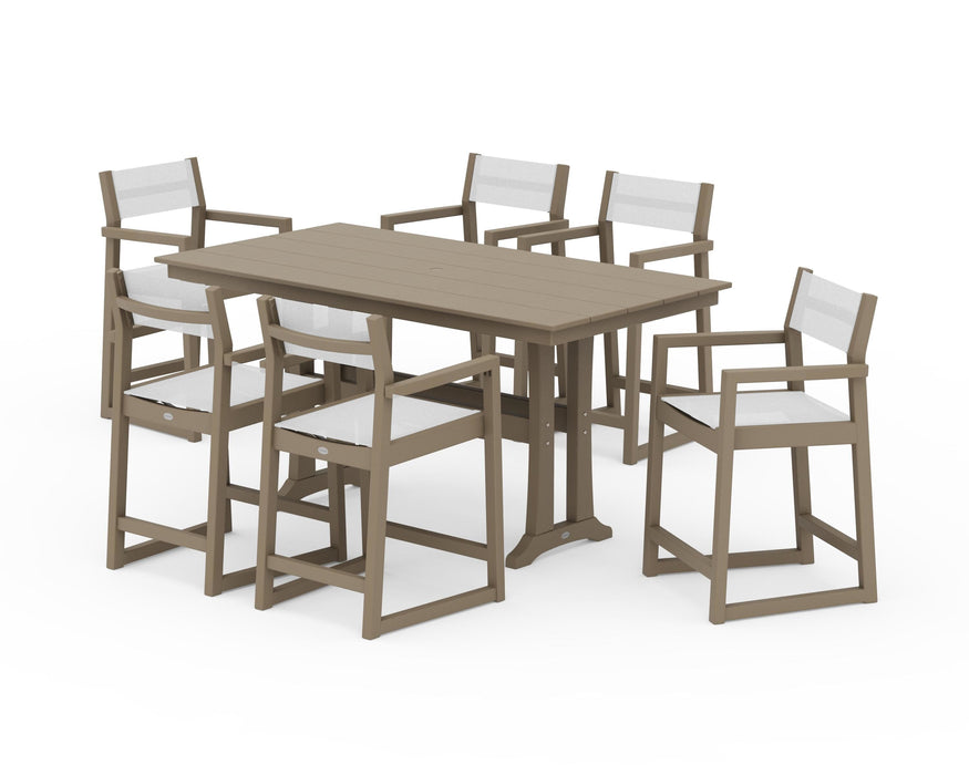 POLYWOOD® EDGE Sling Arm Chair 7-Piece Farmhouse Counter Set with Trestle Legs