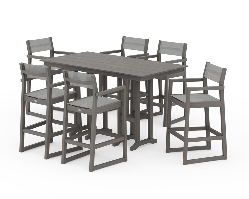 POLYWOOD® EDGE Sling Arm Chair 7-Piece Farmhouse Bar Set