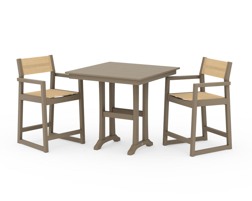 POLYWOOD® EDGE Sling Arm Chair 3-Piece Farmhouse Counter Set with Trestle Legs