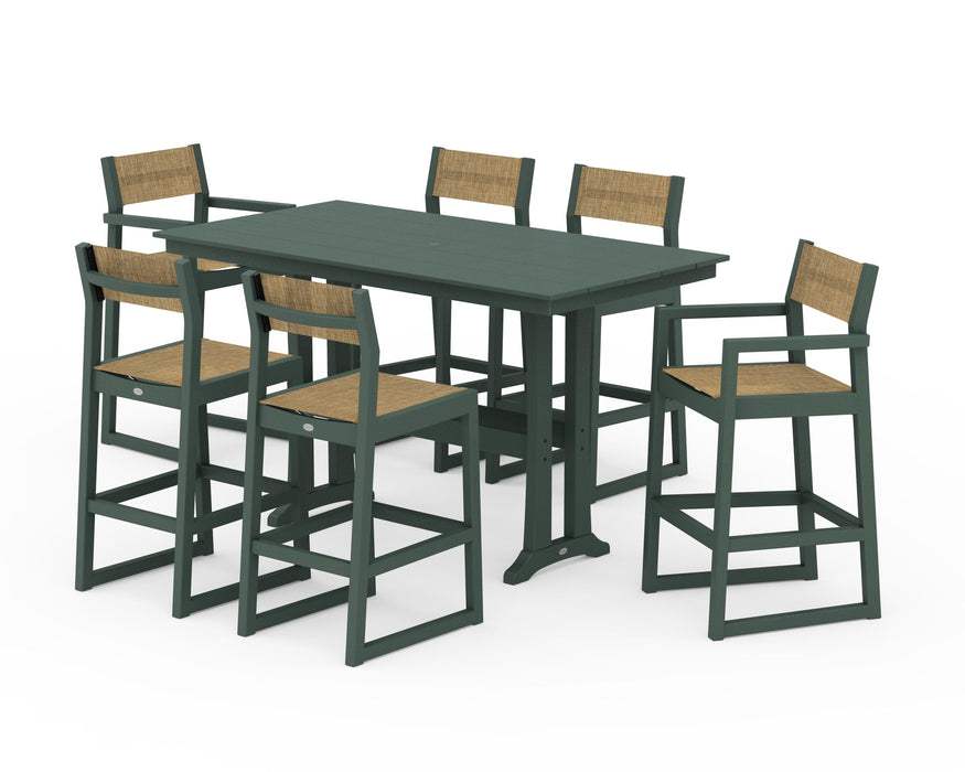 POLYWOOD® EDGE Sling 7-Piece Farmhouse Bar Set with Trestle Legs