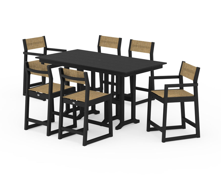 POLYWOOD® EDGE Sling 7-Piece Farmhouse Counter Set with Trestle Legs