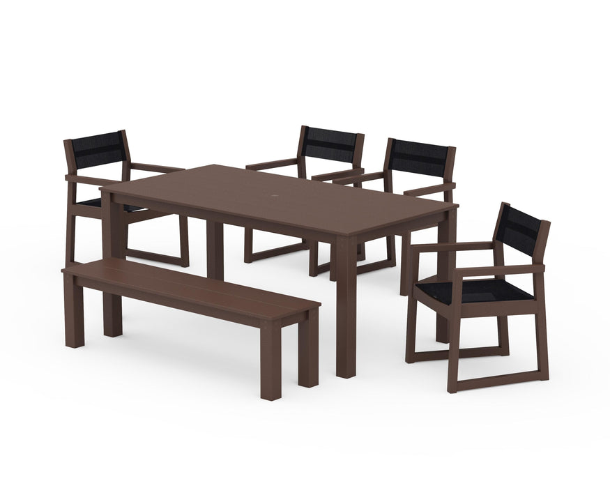 POLYWOOD® EDGE Sling Arm Chair 6-Piece Parsons Dining Set with Bench
