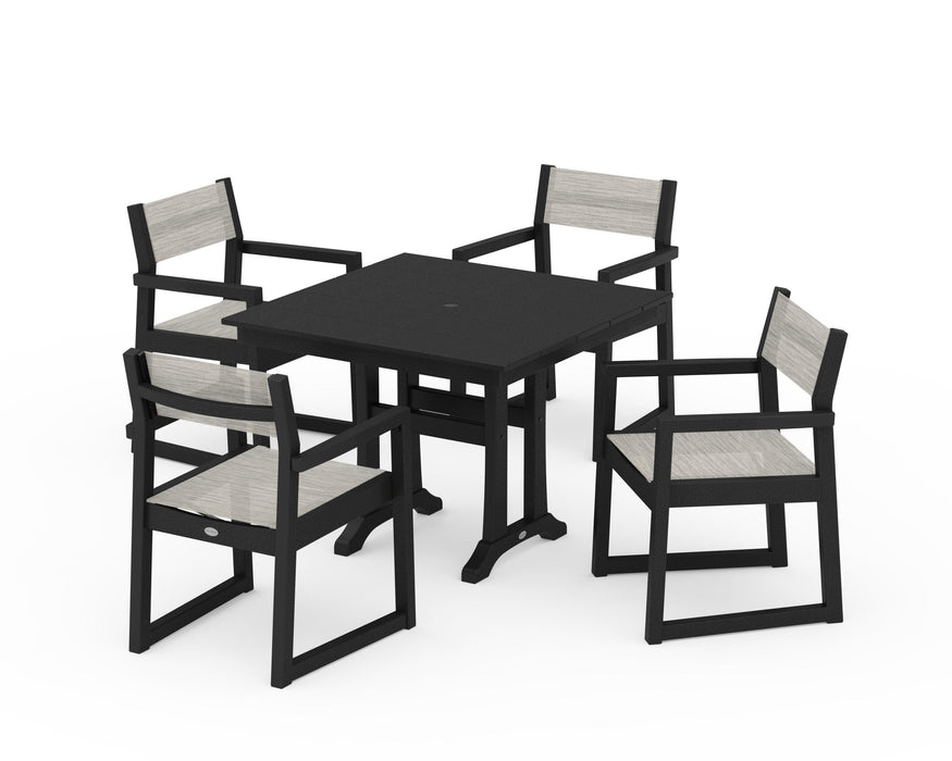 POLYWOOD® EDGE Sling 5-Piece Farmhouse Dining Set with Trestle Legs