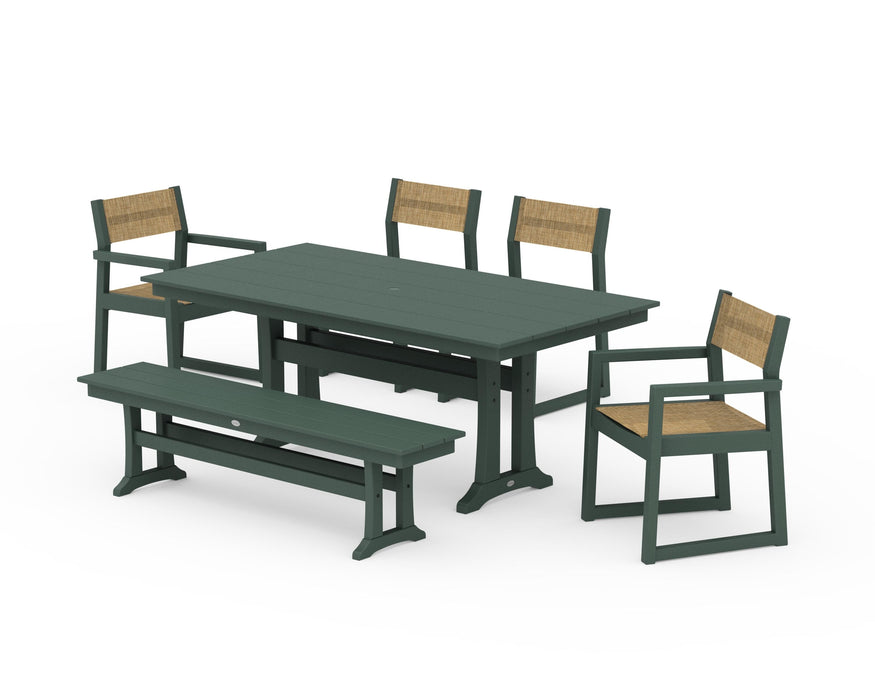 POLYWOOD® EDGE Sling 6-Piece Farmhouse Dining Set With Trestle Legs