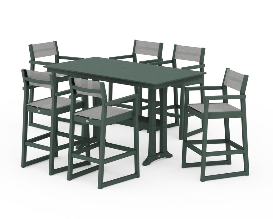 POLYWOOD® EDGE Sling Arm Chair 7-Piece Farmhouse Bar Set with Trestle Legs